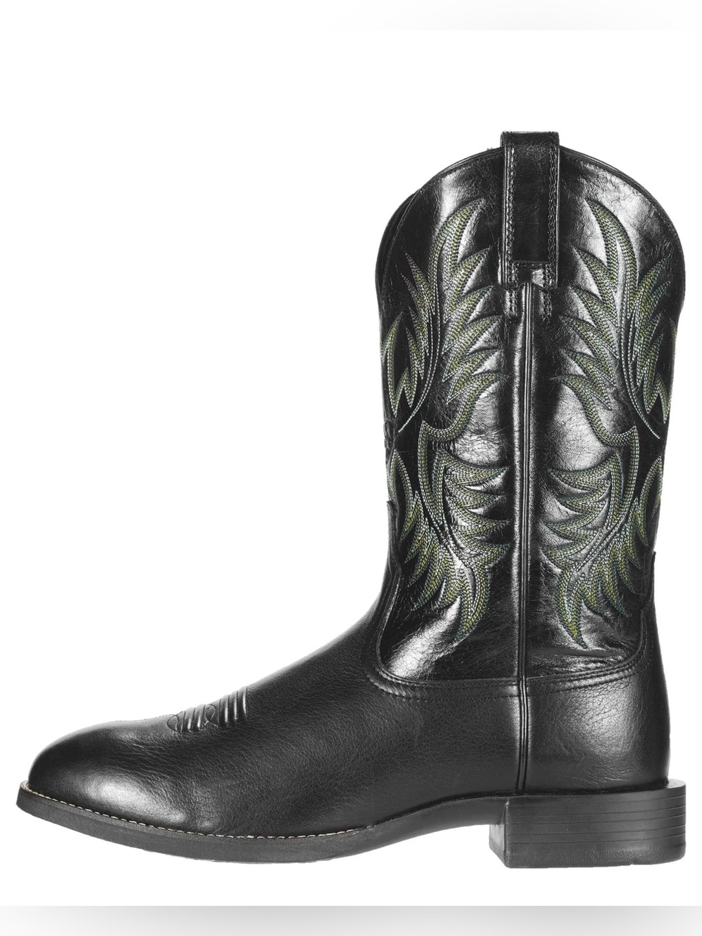 Ariat Men's Heritage Stockman Boots in Black Leather with Green Stitching, sz 11 - Picture 3 of 14